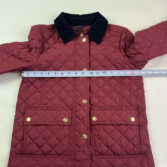 J Crew Quilted Barn Down Field Jacket XS Burgundy Chore Corduroy Collar Preppy - Picture 8 of 14